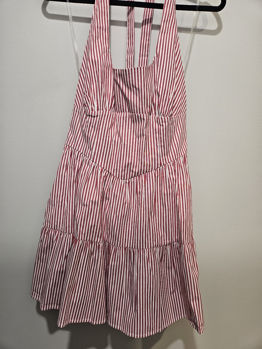 NWT Red & White Striped Halter Dress L Summer Tiered Fit Flare Sundress